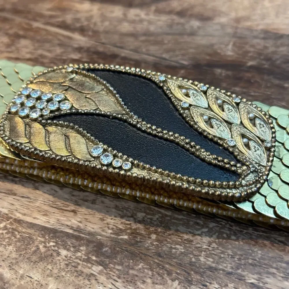 Women's Gold Stretch Metal Rhinestone Bling Belt